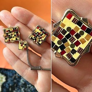 Vintage 70s metal cufflinks and tie clip